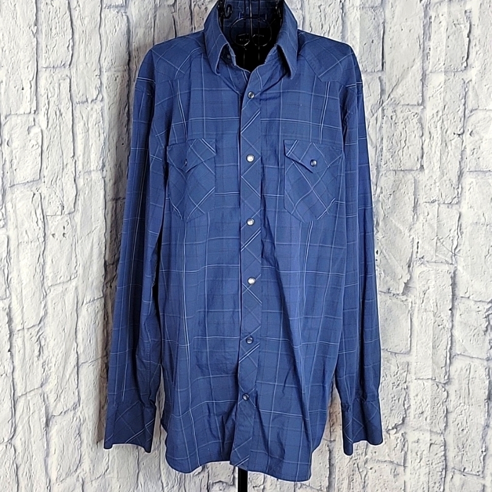 BANANA REPUBLIC Blue Striped Western Shirt Large 16/16 1/2